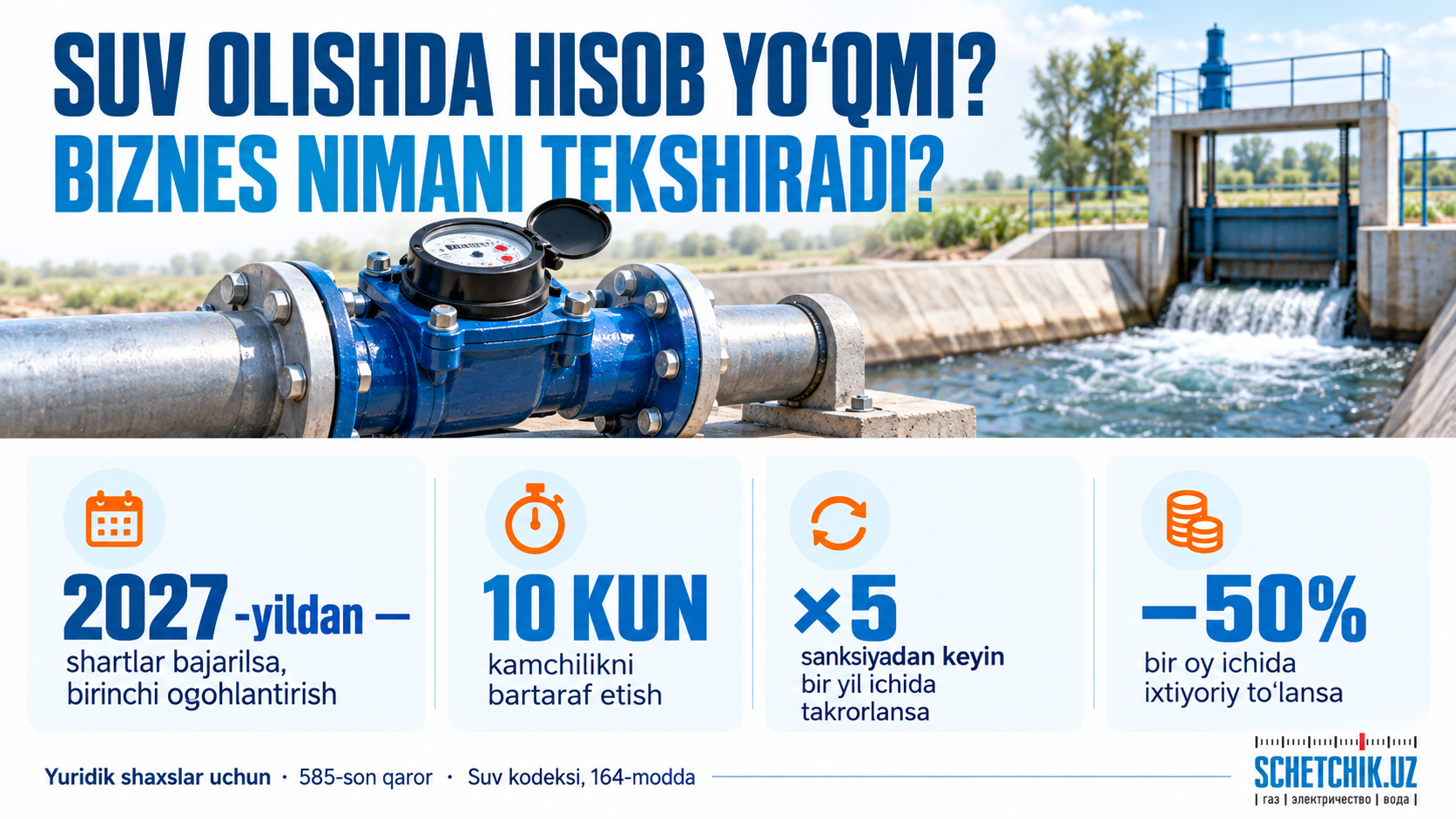 Suv olish joyida hisoblagich yo‘qmi? Biznesga 10 kun beriladi. Ammo shartlari bor