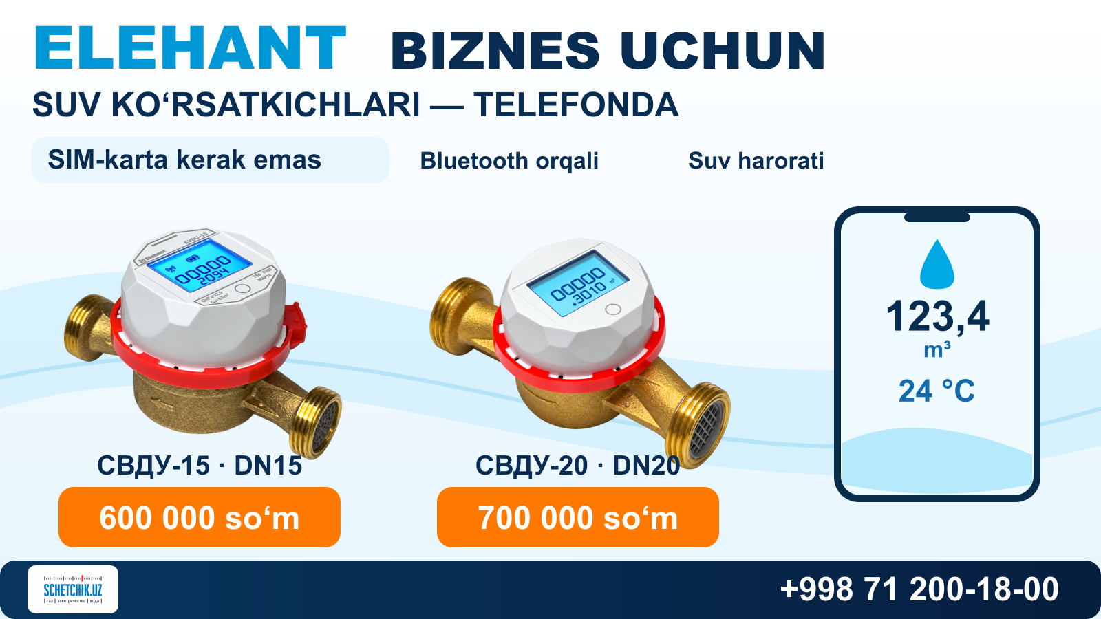 Suv ko‘rsatkichlari — telefonda. Biznes uchun Elehant — 600 000 so‘mdan